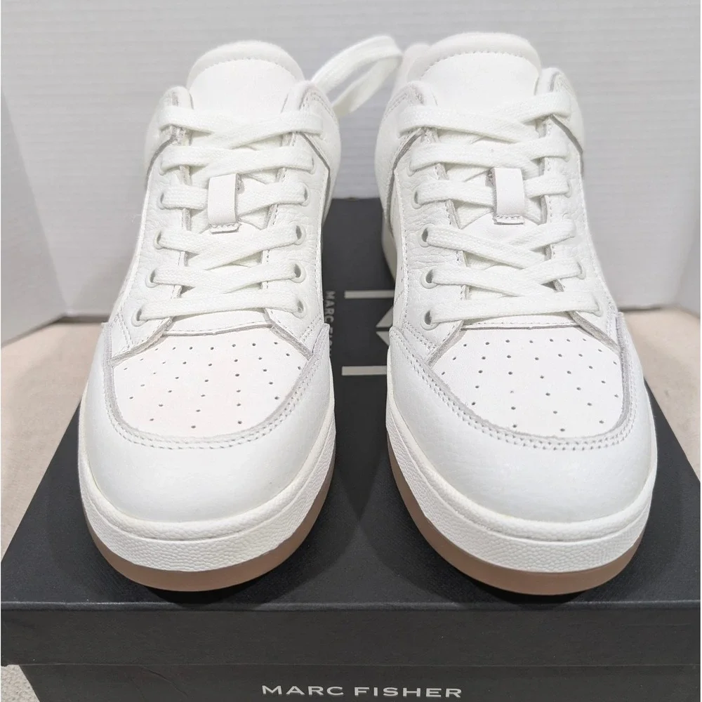 Marc Fisher Flynn Ivory Pebbled Leather Lace Up Sneakers 7M Minimalist NIB
